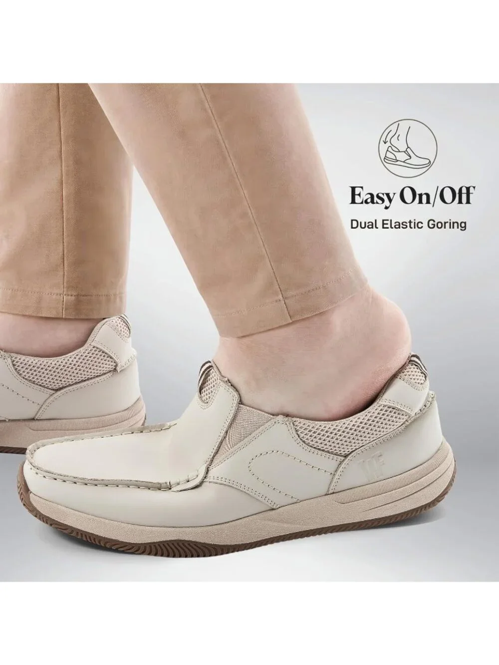 Men's Beige Slip On Leather Loafers Shoes Breathable Mesh Casual Moc